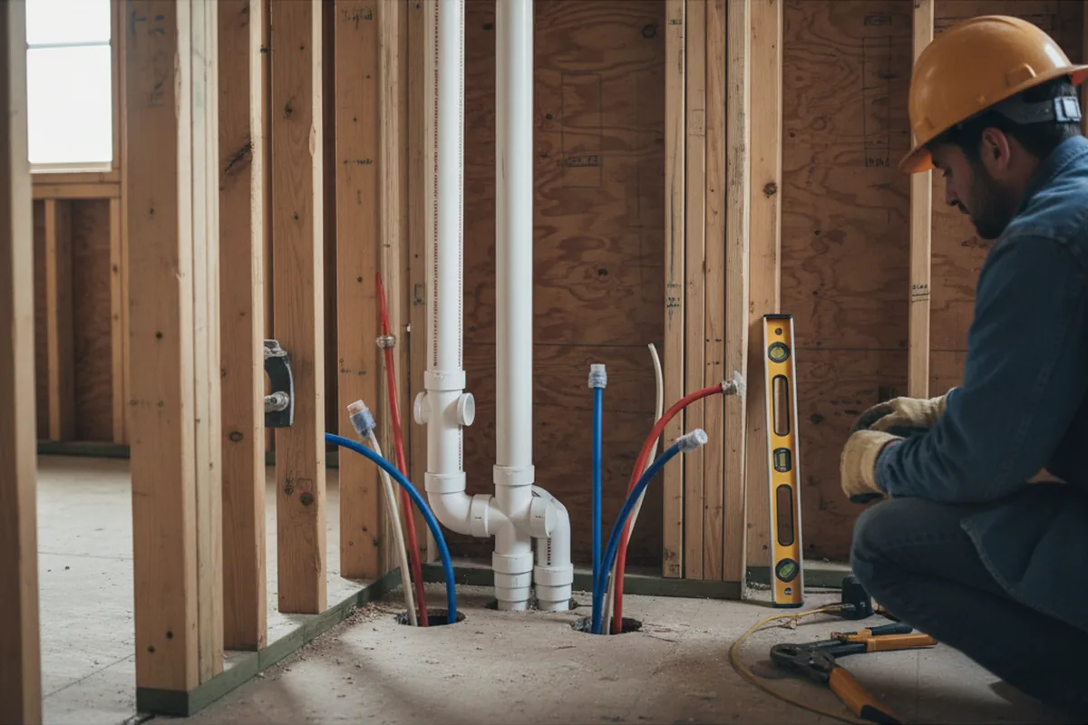 Drain and supply rough-in during Sump Pump Repair in College Point